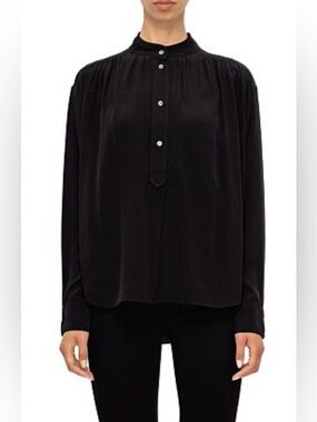 $795 ISABEL MARANT Size 38 • Black Berangere Long Sleeve Cupro Blouse Top.